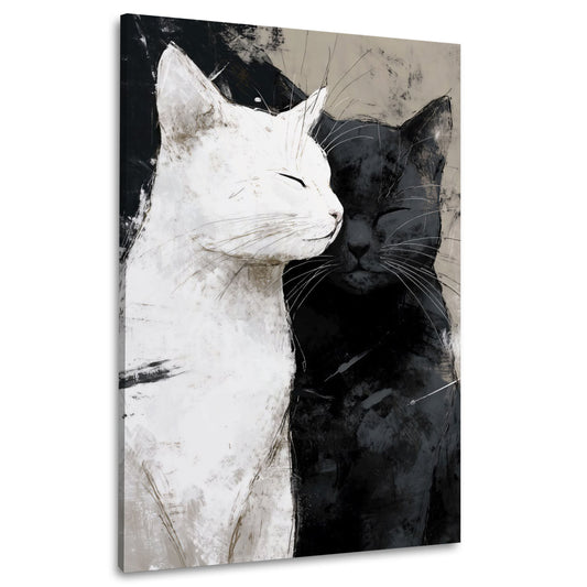 Innige Katzen in schwarz weiß voller Nähe Wandbild