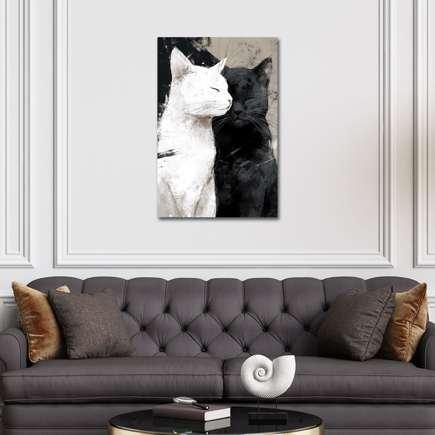 Innige Katzen in schwarz weiß voller Nähe Wandbild