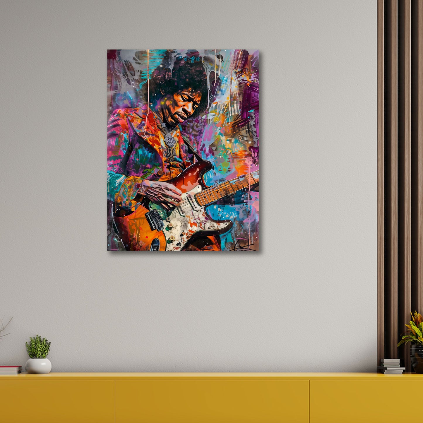 Jimi Hendrix Gitarre Street Art expressives Wandbild