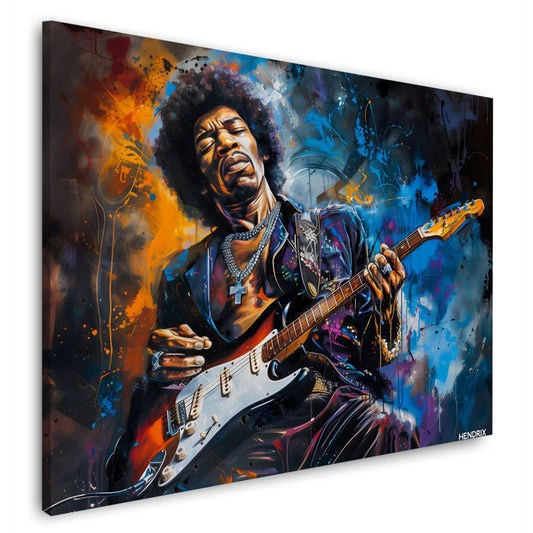 Hendrix mit Gitarre buntes Portrait in Öl Wandbild