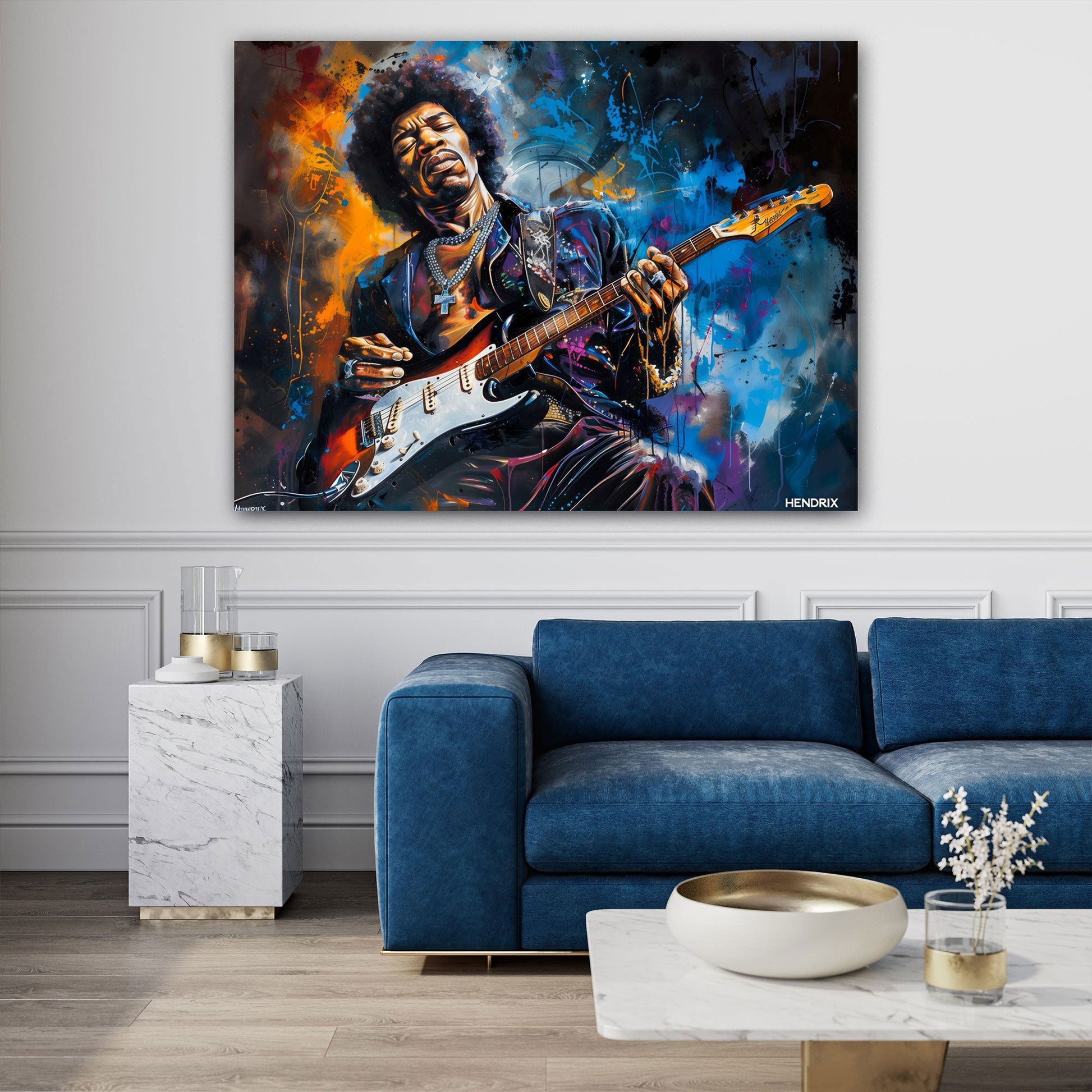 Hendrix buntes Ölportrait Wandbild Detailansicht