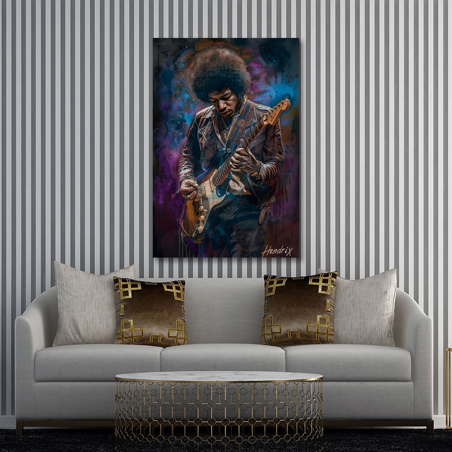 Jimi Hendrix Pop Art Portrait in Aquarell Wandbild