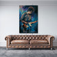 Hendrix Wandbild in Blau und Violett über dem Sofa im Wohnzimmer
