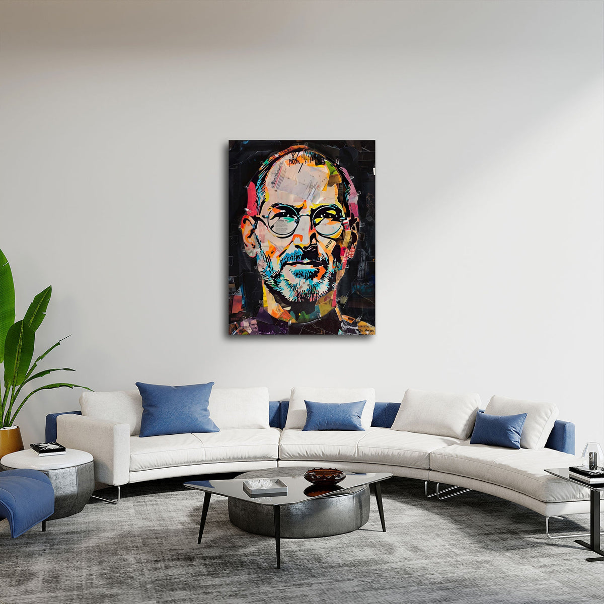 Pop-Art-Porträt als Wandbild über dem Schreibtisch im Büro