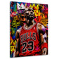 Wandbild Basketball Legende im roten Trikot vor Graffiti Collage