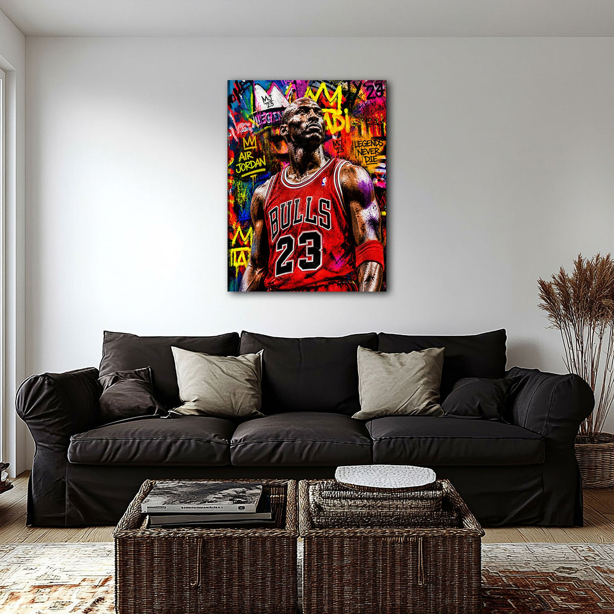 Detailansicht Basketball Wandbild mit Graffiti und Schriftzügen