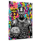 Wandbild Basketball Legende in Schwarz Weiß vor buntem Graffiti