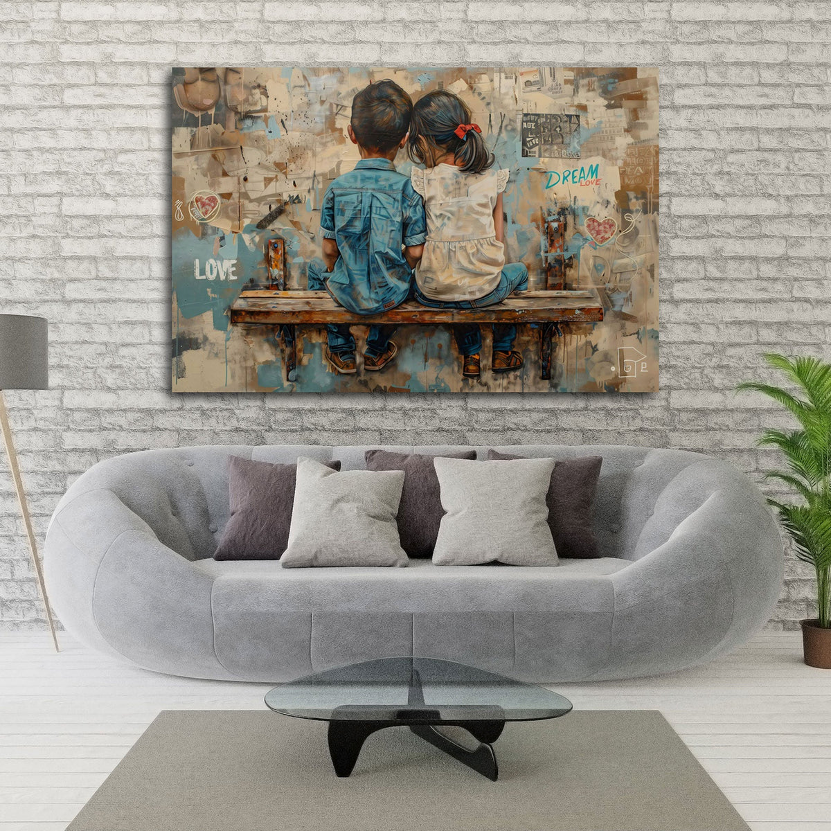 Street Art Kinder Wandbild über dem Sofa im Wohnzimmer