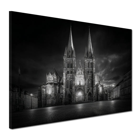 Kathedrale St. Petri Bremen Nachtaufnahme schwarz weiß Wandbild