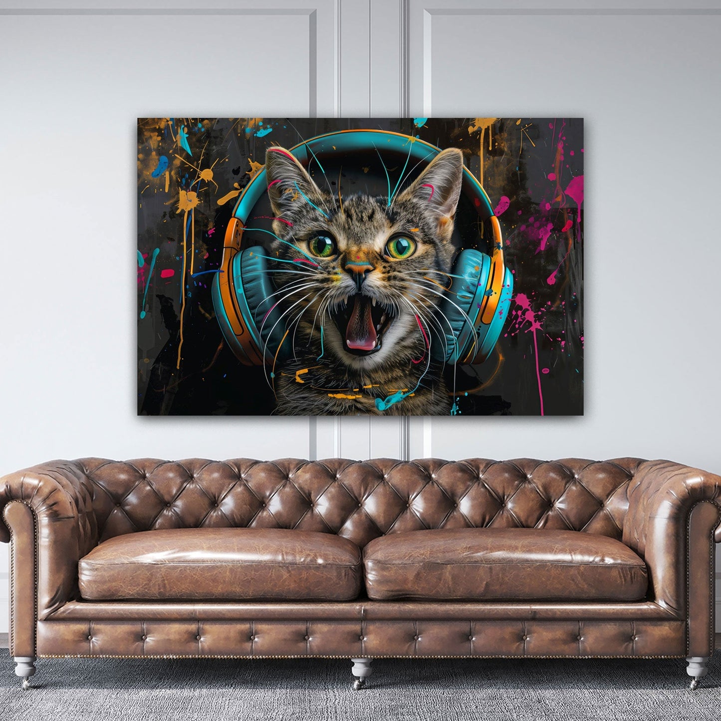 Buntes Katzen-Wandbild im Kinderzimmer