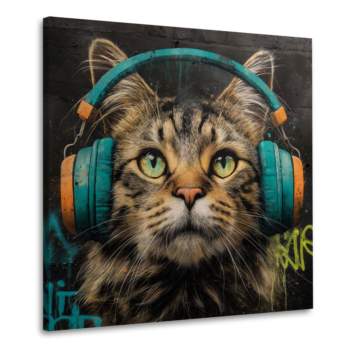 Katze mit Kopfhörer Graffiti in Ölmalerei Wandbild