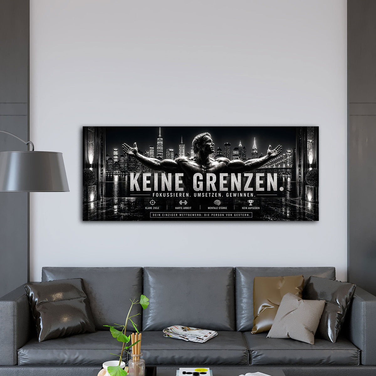 Detailansicht Motivations Wandbild mit Schriftzug und Symbolen