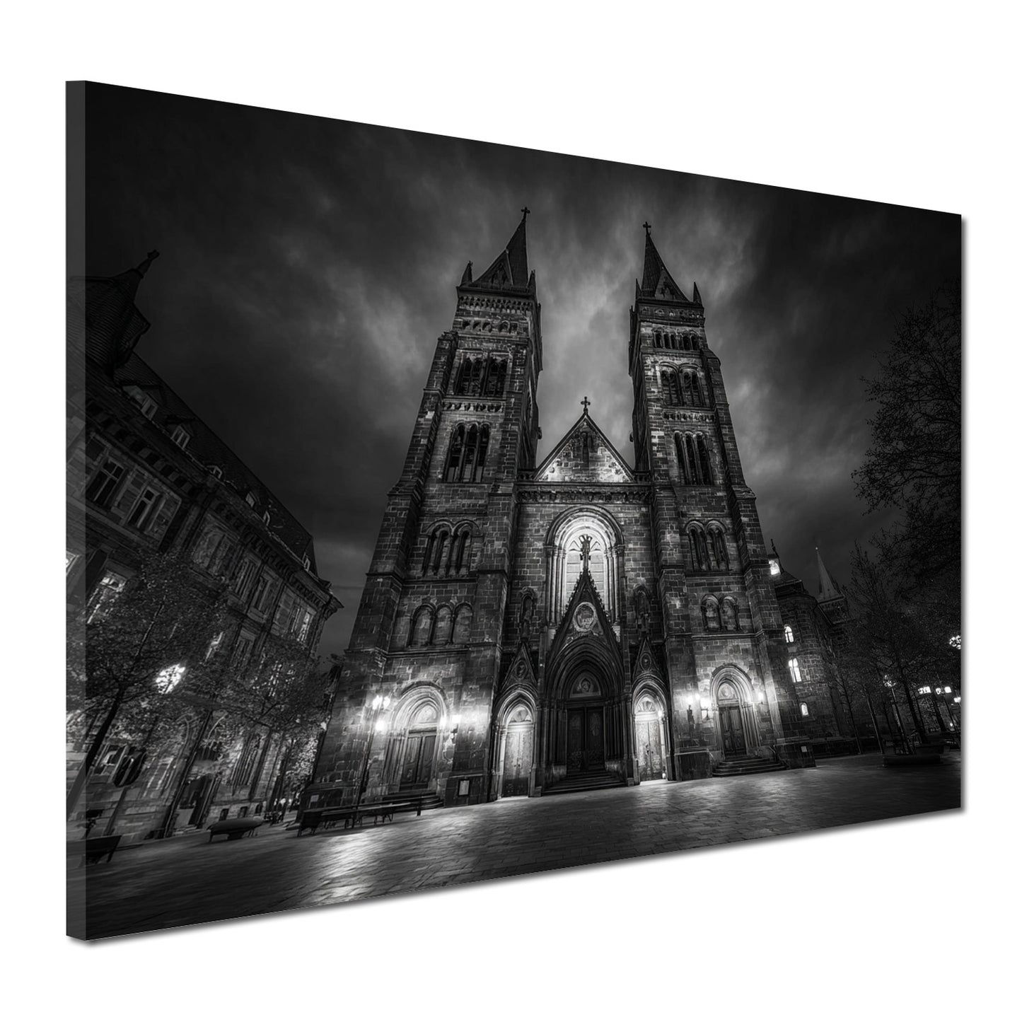 Kirche Wiesbaden Doppeltürme Nachtaufnahme schwarz weiß Wandbild