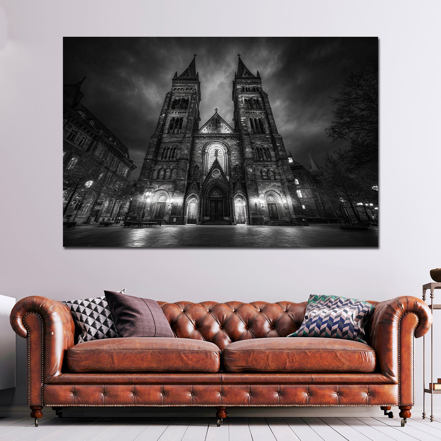 Kirche Wiesbaden Doppeltürme Nachtaufnahme schwarz weiß Wandbild