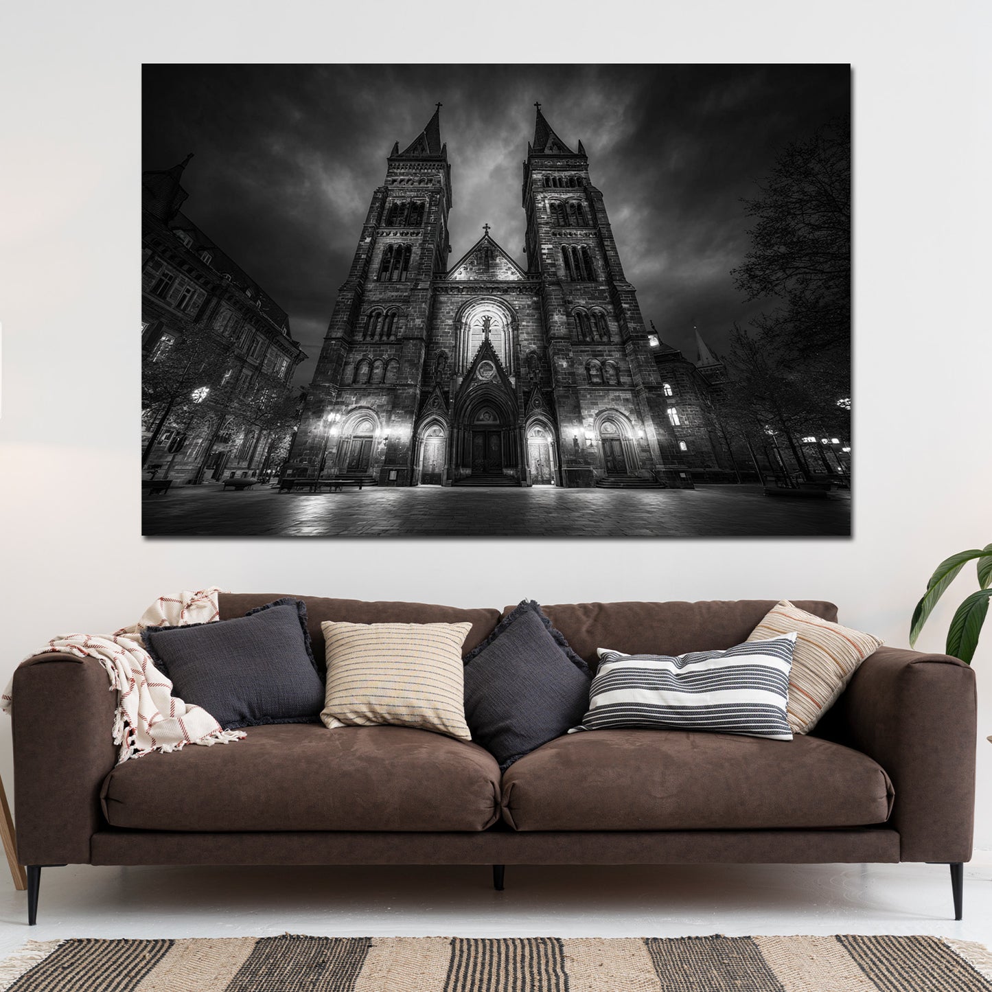Kirche Wiesbaden Doppeltürme Nachtaufnahme schwarz weiß Wandbild