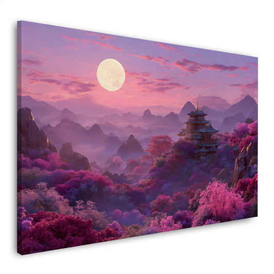 Kirschblüten und Pagode im sanften Mondlicht Wandbild