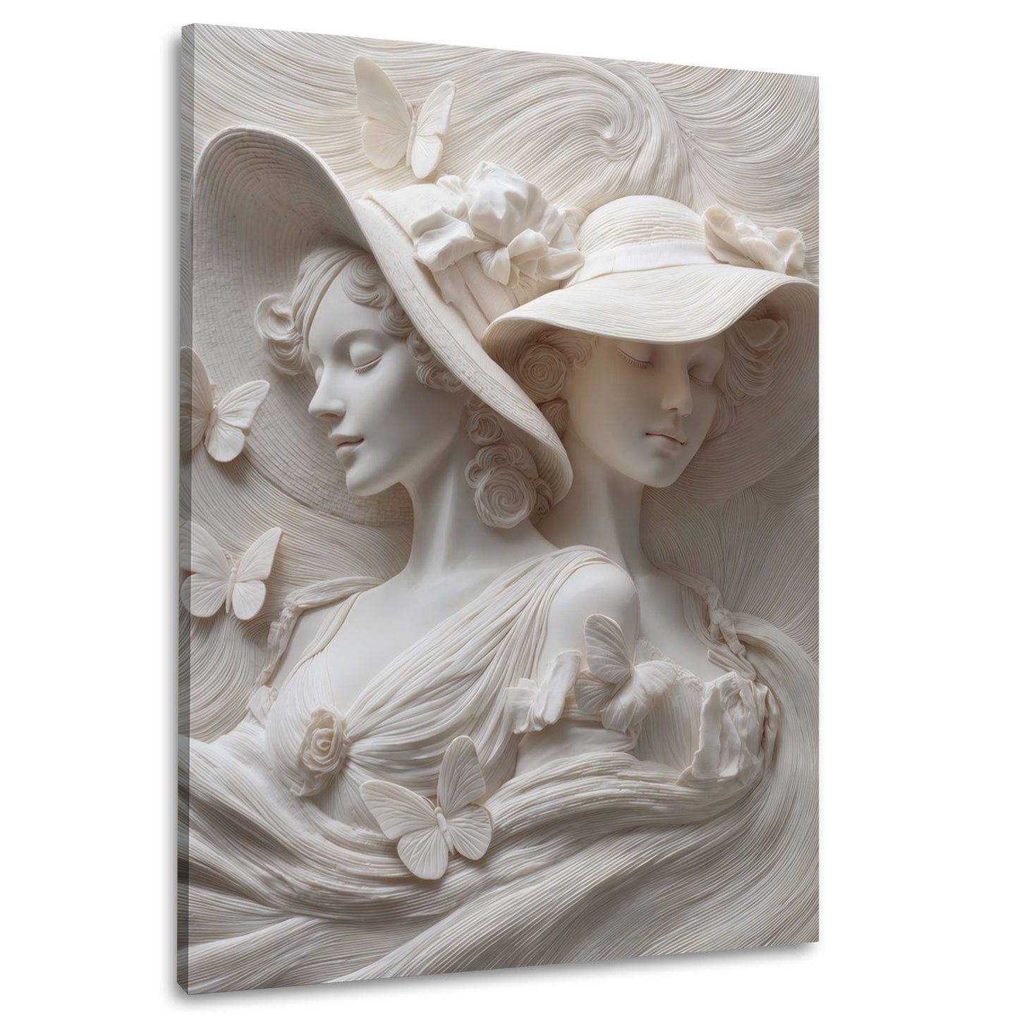 Klassische Frauenreliefs mit Hüten und Schmetterlingen Wandbild