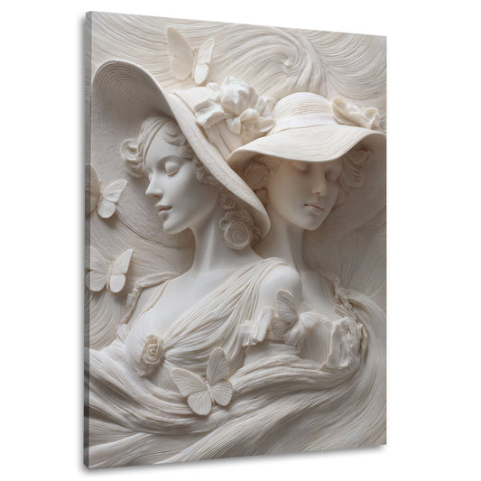 Klassische Frauenreliefs mit Hüten und Schmetterlingen Wandbild