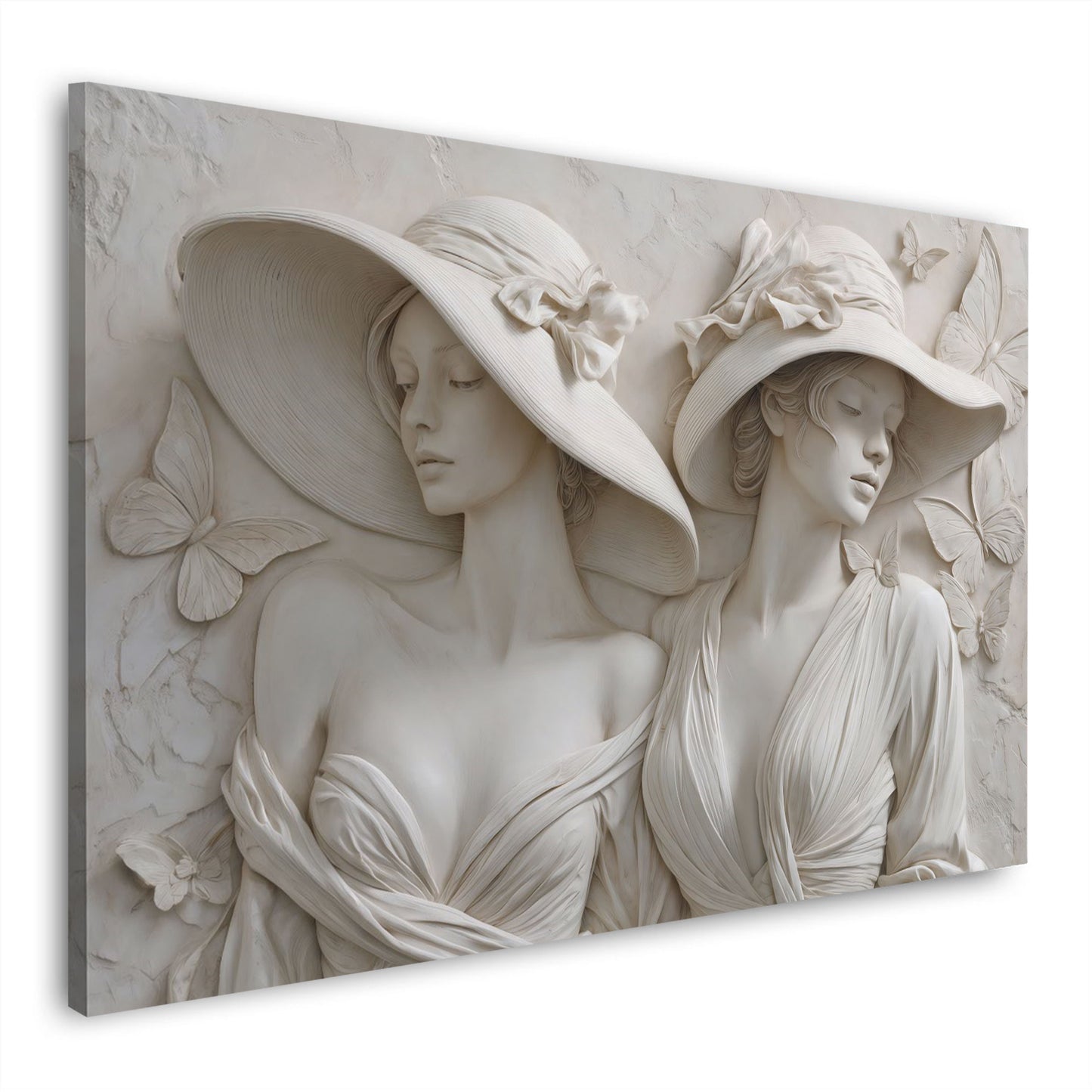 Klassische Skulptur elegante Damen Hüte Schmetterlinge Wandbild