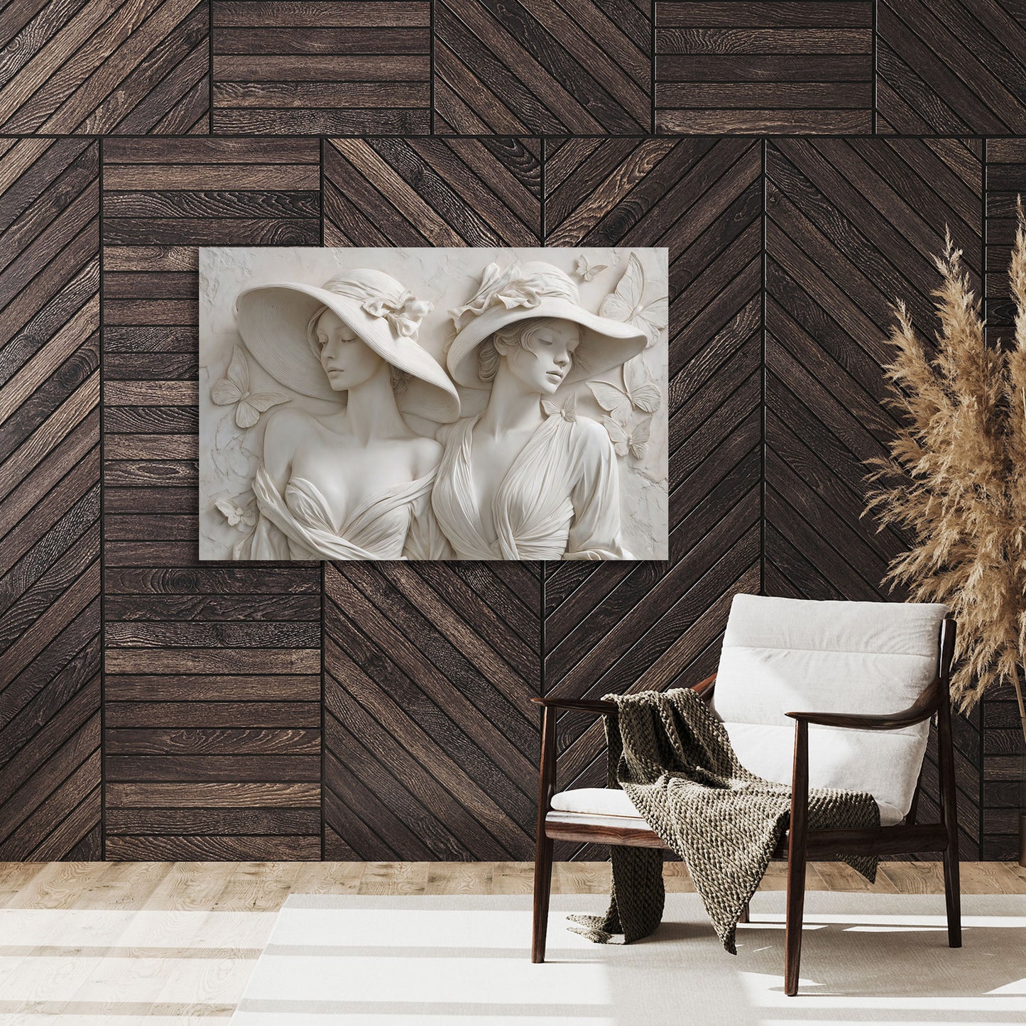 Klassische Skulptur elegante Damen Hüte Schmetterlinge Wandbild