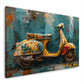 Klassischer Vintage Motorroller in Ocker vor türkiser Wand – Wandbild im Querformat