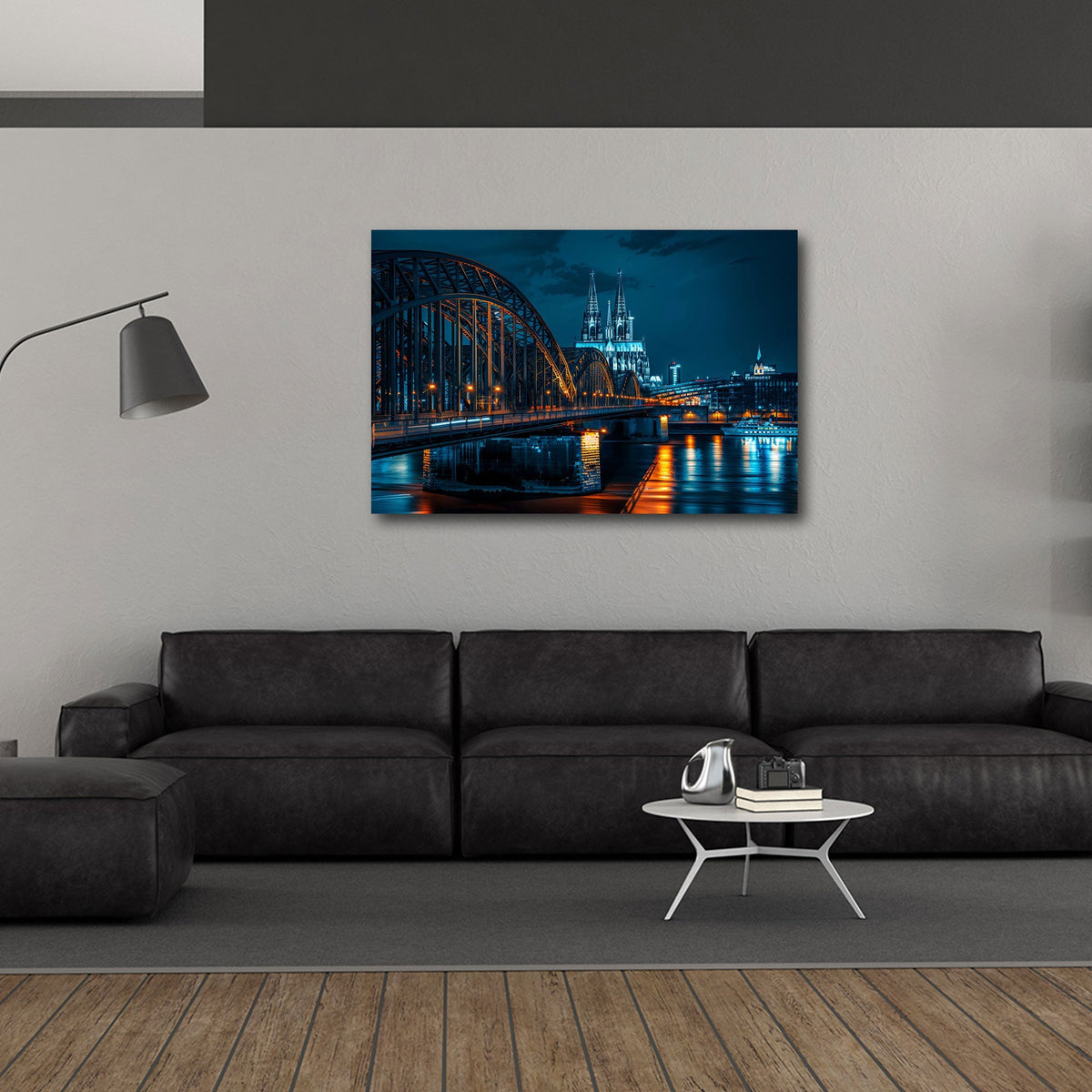 Detailansicht Köln Wandbild mit Lichtspuren auf dem Rhein