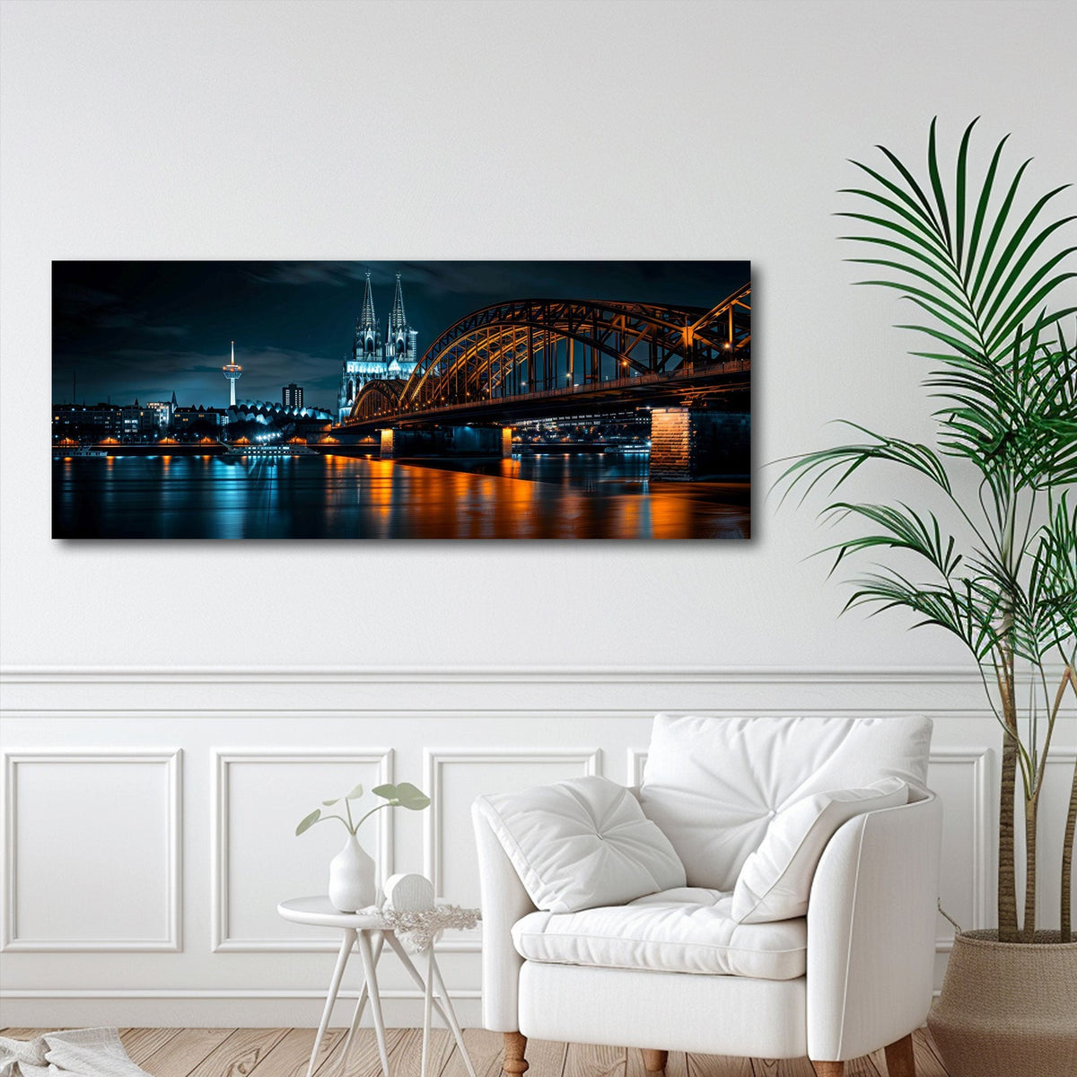 Breites Städte Wandbild über dem Sofa im Wohnzimmer