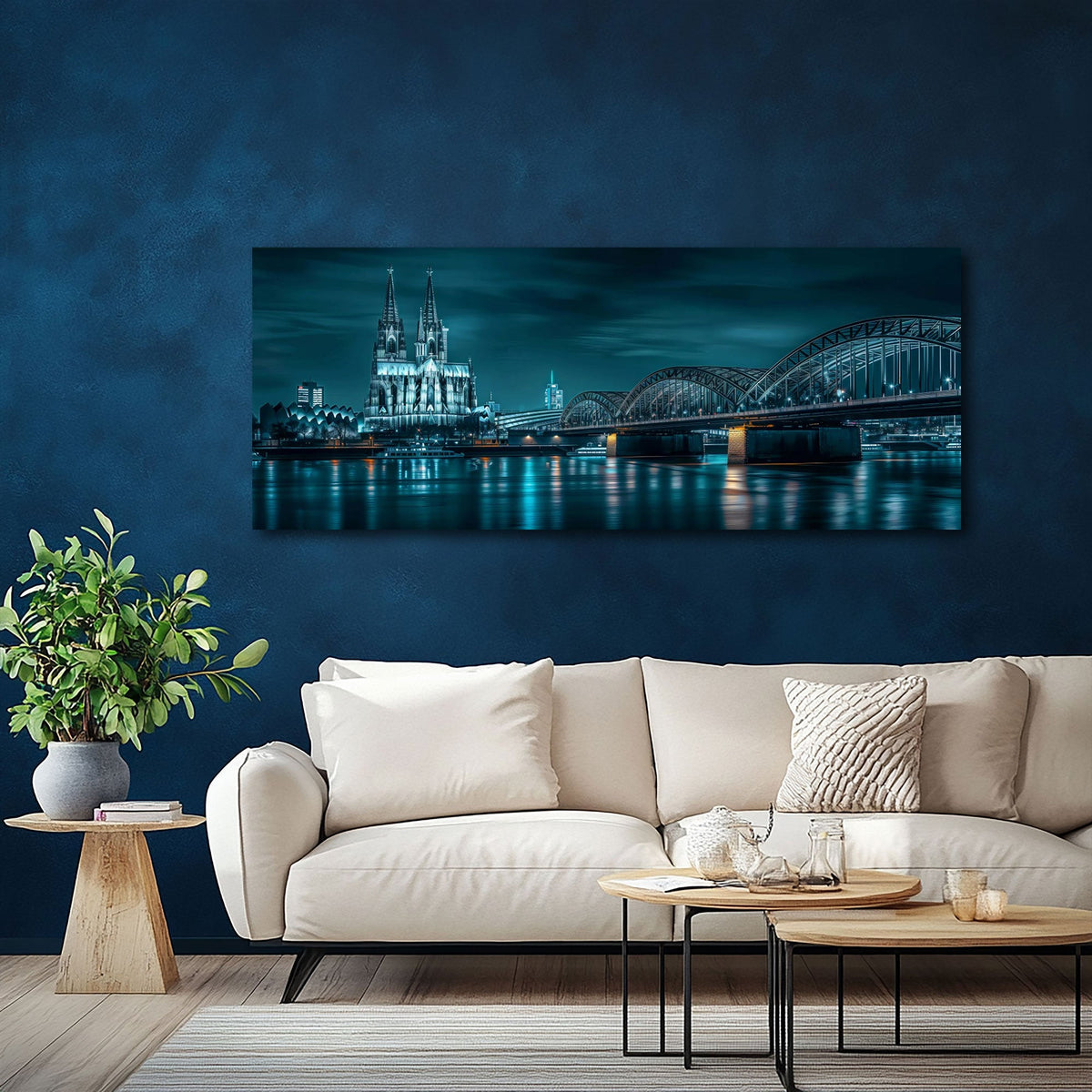 Breites Städte Wandbild über dem Sofa im Wohnzimmer