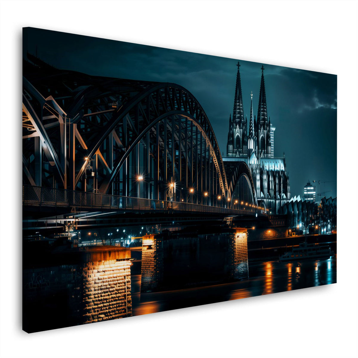 Wandbild Kölner Dom und Hohenzollernbrücke im Nachtlicht