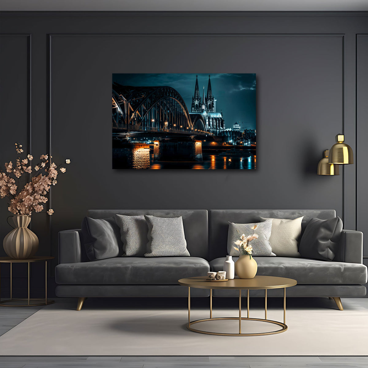 Städte Wandbild im Querformat über dem Sofa im Wohnzimmer