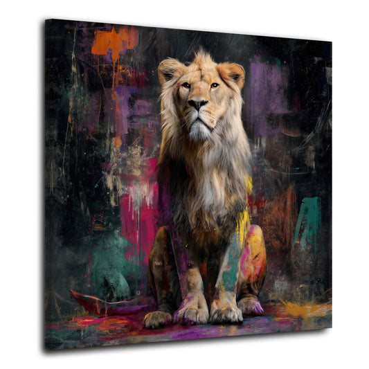 König der Tiere in Pop Art Leuchtende Farben Wandbild