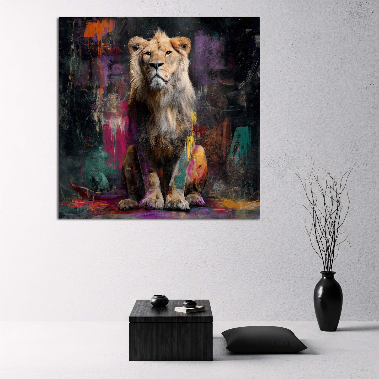 König der Tiere in Pop Art Leuchtende Farben Wandbild
