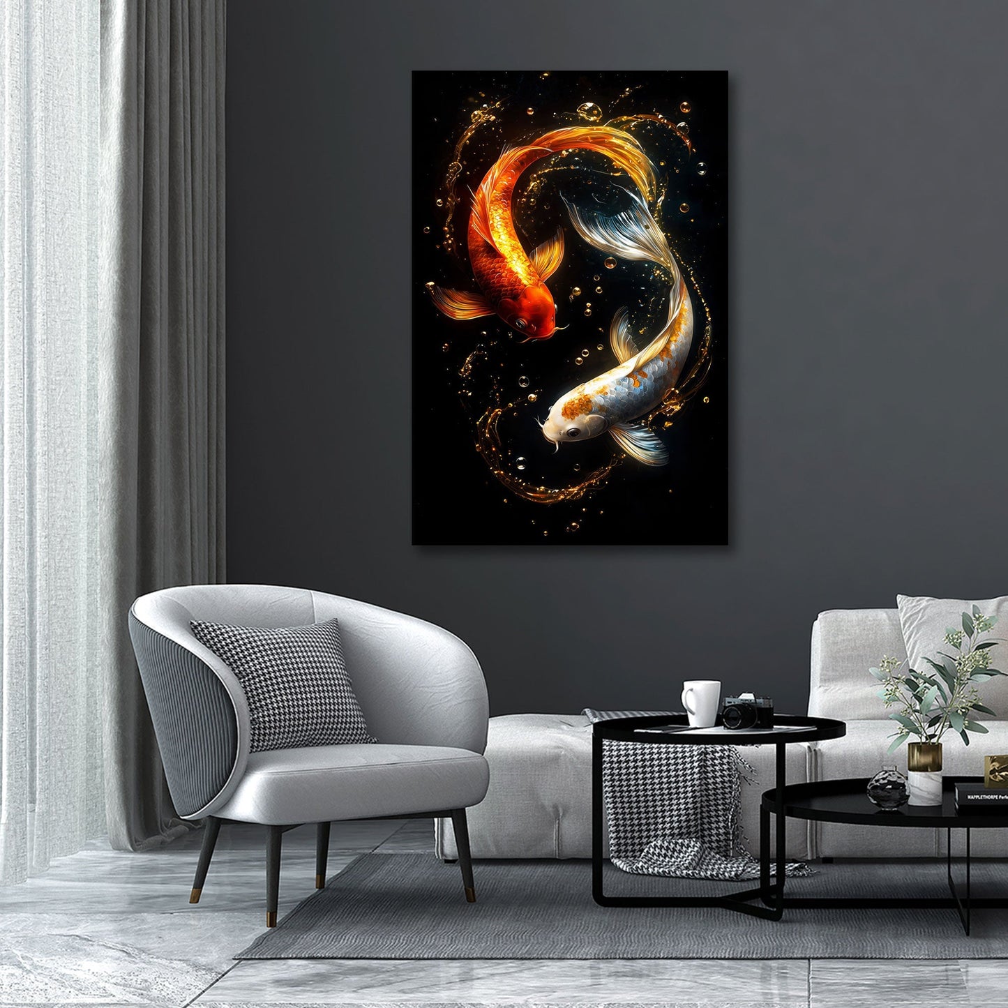 Koi Yin Yang Wandbild im ruhigen Schlafzimmer
