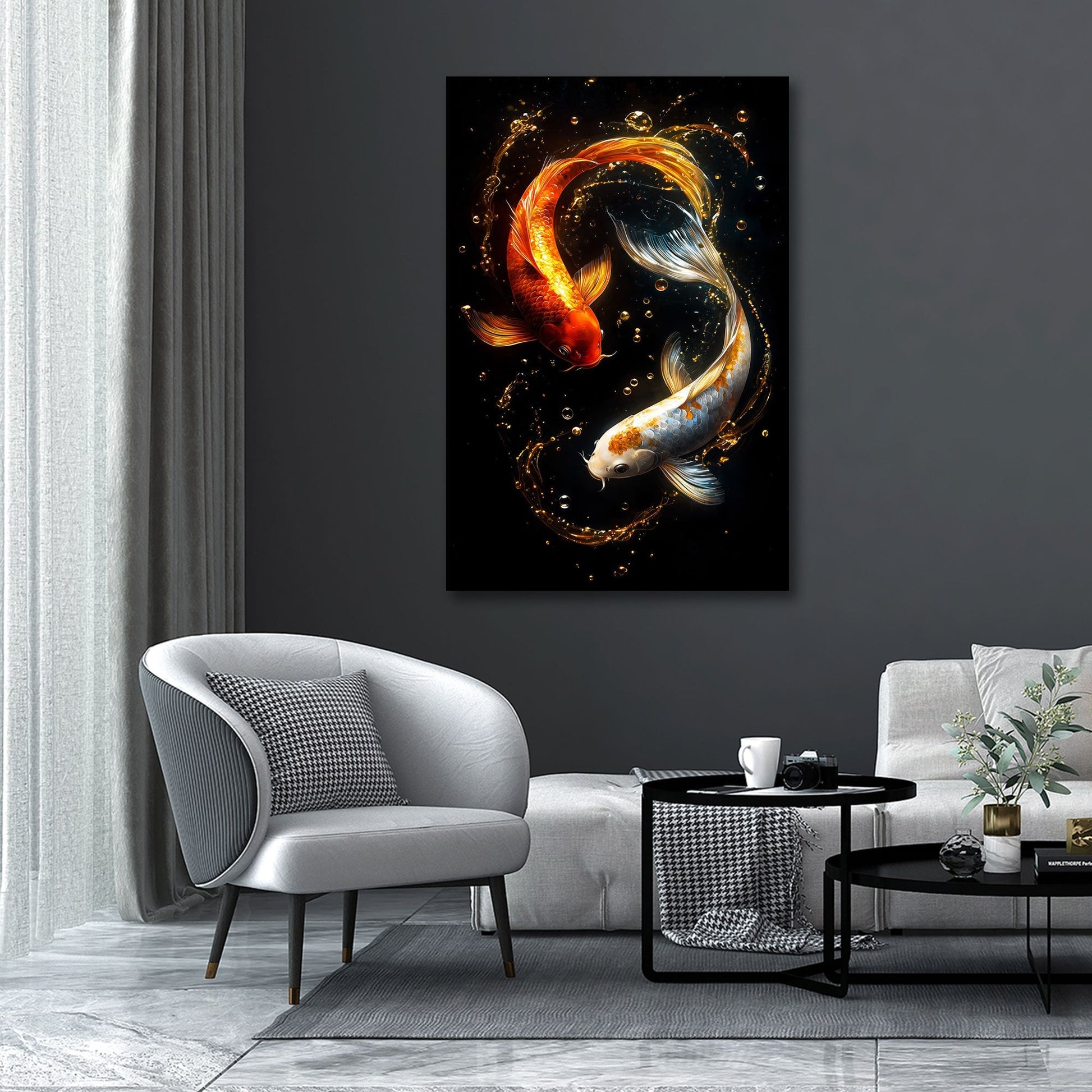 Koi Yin Yang Wandbild im ruhigen Schlafzimmer