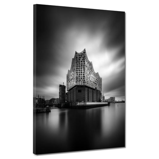 Konzerthaus Hafen Hamburg schwarz weiß Langzeitbelichtung Wandbild