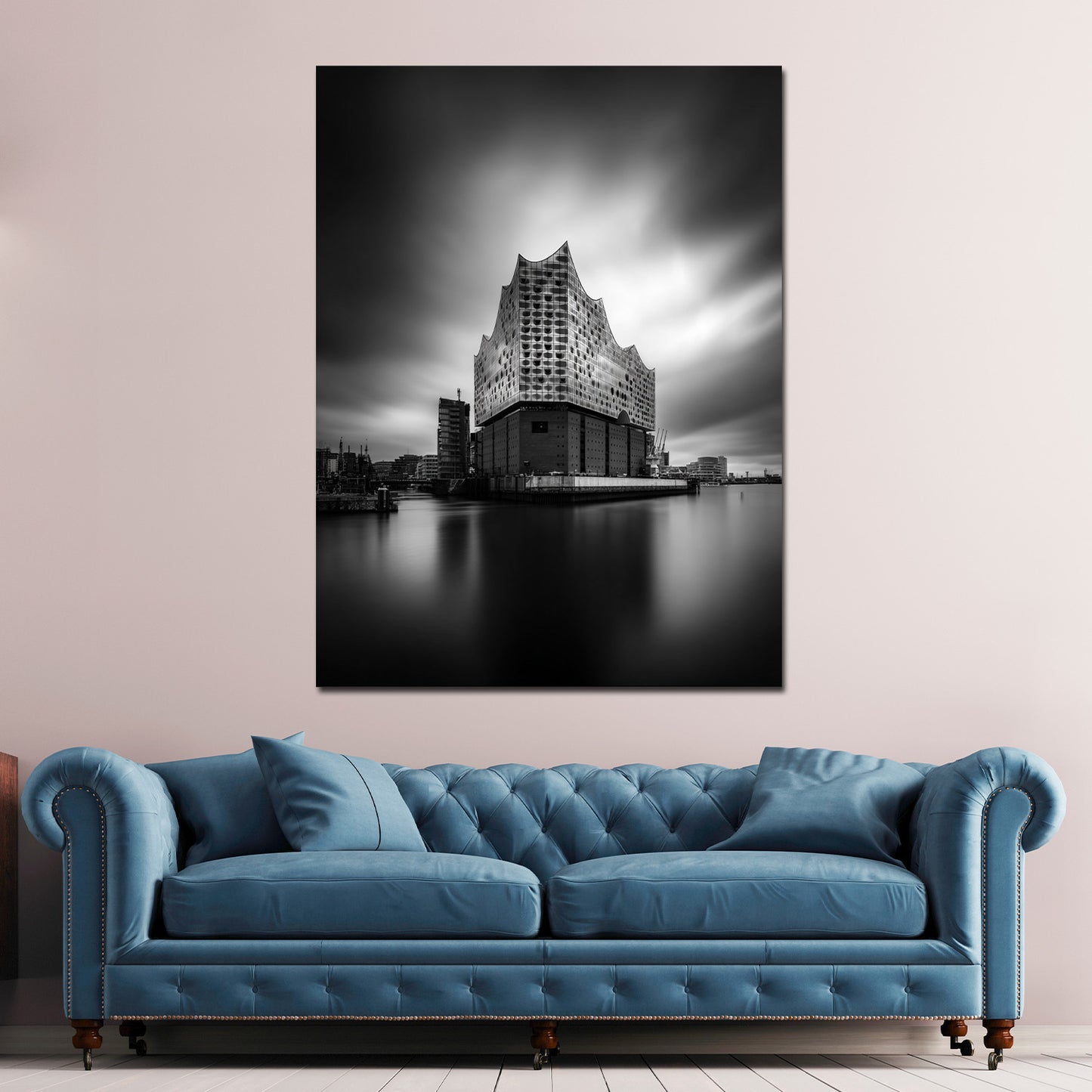 Konzerthaus Hafen Hamburg schwarz weiß Langzeitbelichtung Wandbild