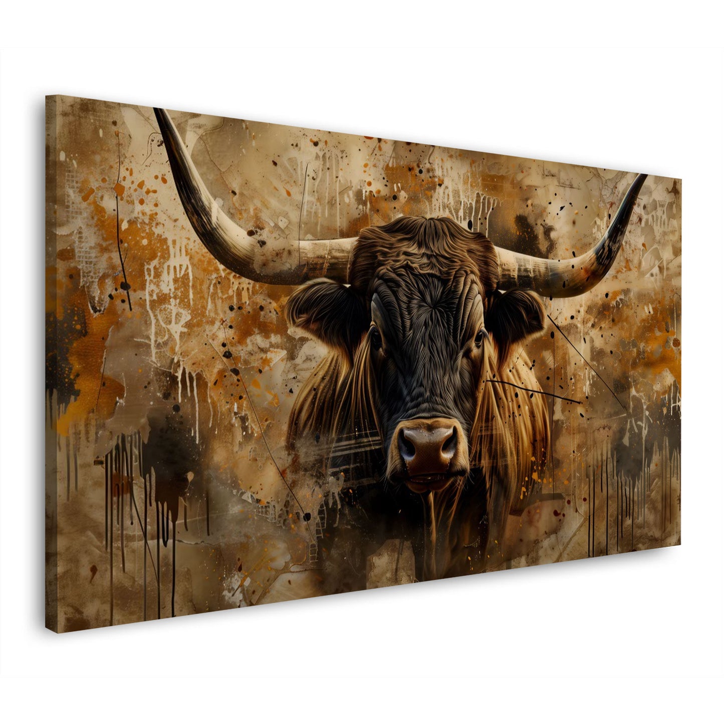 Kraftvoller Longhorn Bulle frontal abstrakt Wandbild