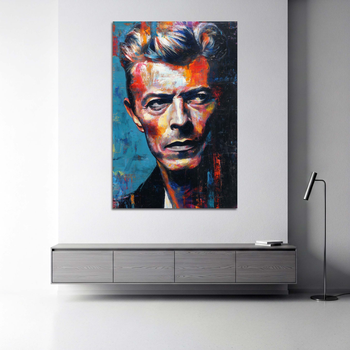 Künstlerisches Bowie Gesicht farbenfroh Pop Art Wandbild