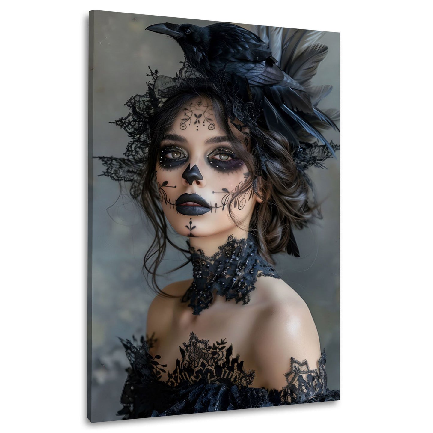 La Catrina Frauenporträt mit Rabe mystisches Wandbild