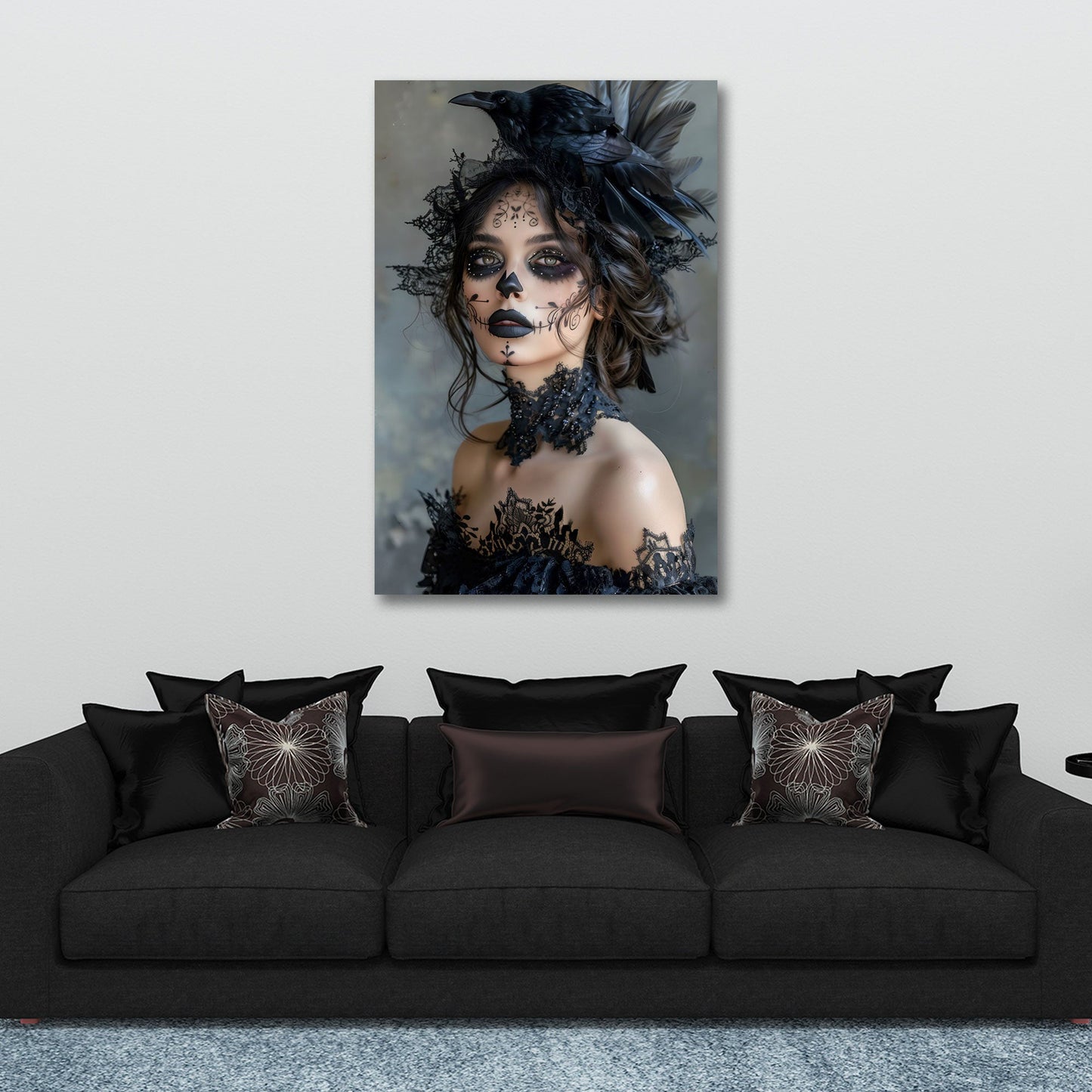 La Catrina Frauenporträt mit Rabe mystisches Wandbild