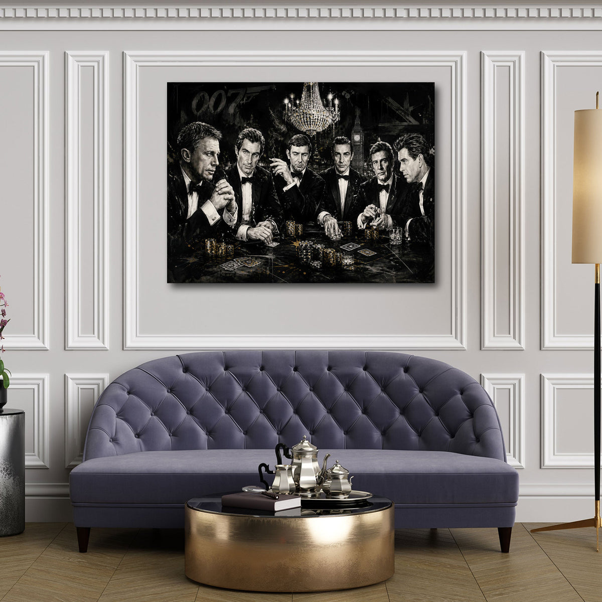 Schwarz Weiß Wandbild im Querformat über dem Sofa