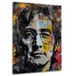 Lennon Porträt in Schwarz-Weiß mit gelben Akzenten als Street-Art-Wandbild