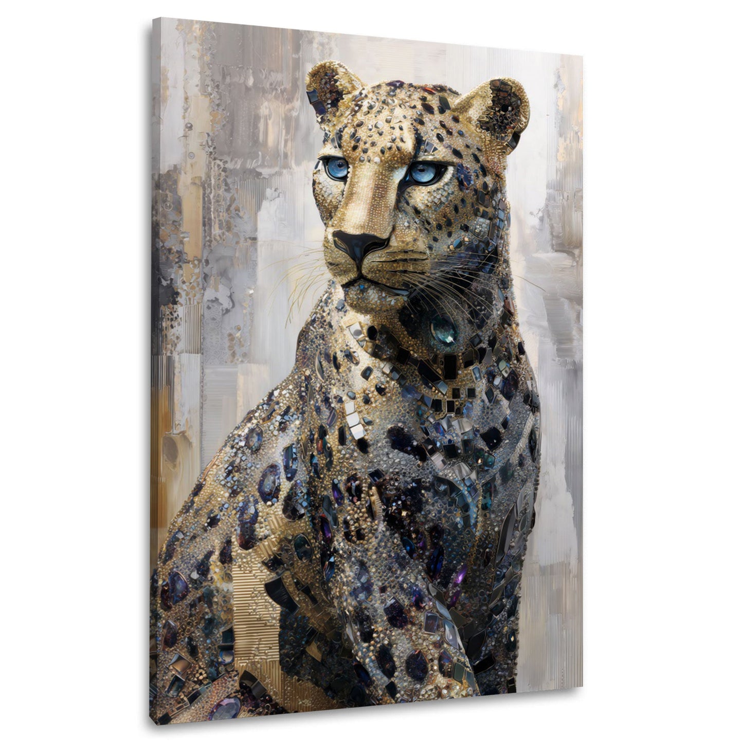 Leopard funkelnde Kristalloptik mit blauen Augen Wandbild