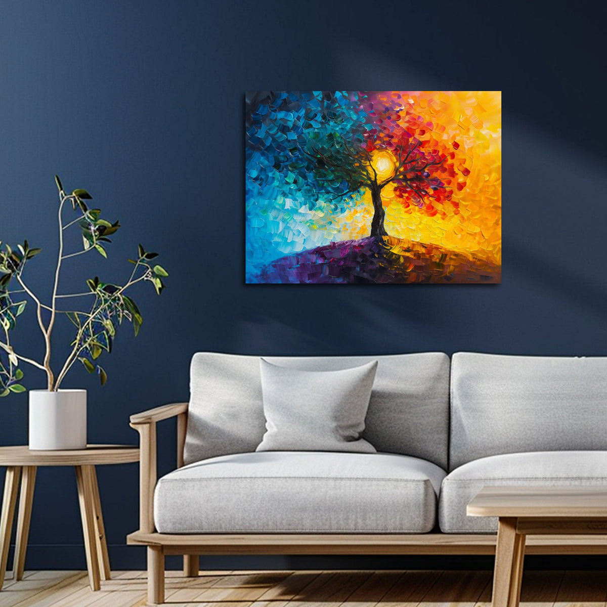 Buntes Baum Wandbild als moderner Farbakzent im Wohnraum