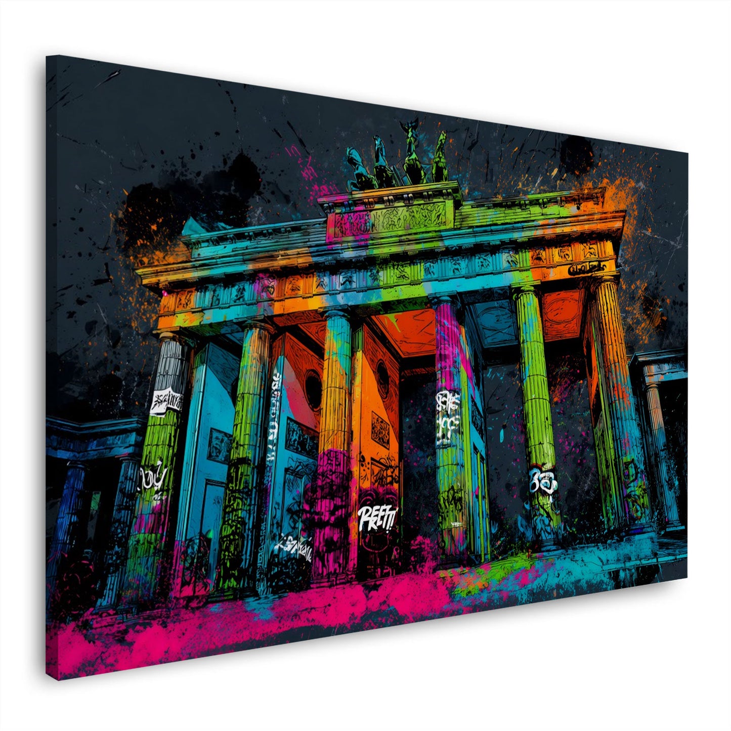 Leuchtendes Brandenburger Tor Farbexplosion Graffiti Wandbild