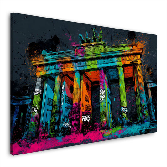 Leuchtendes Brandenburger Tor Farbexplosion Graffiti Wandbild