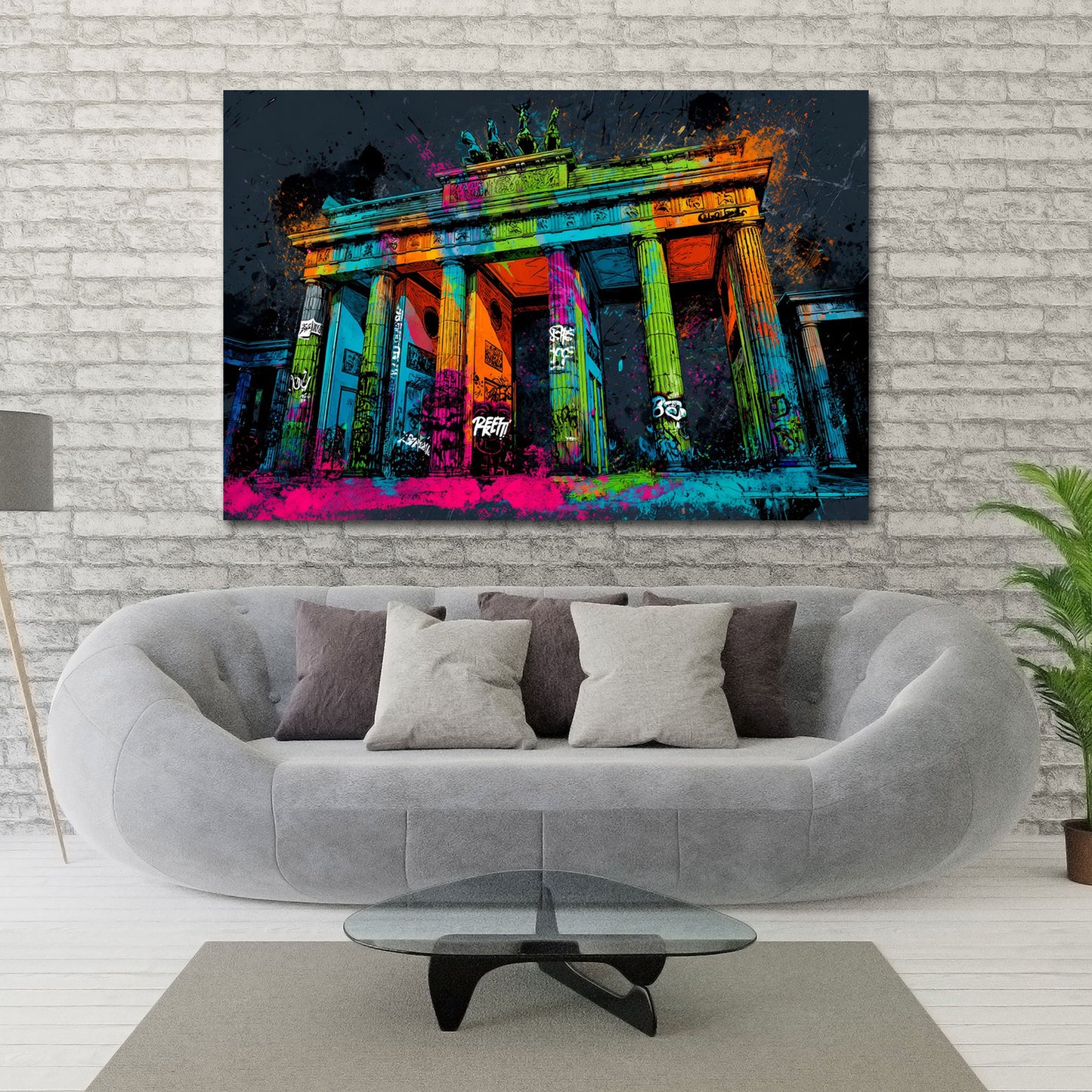 Leuchtendes Brandenburger Tor Farbexplosion Graffiti Wandbild