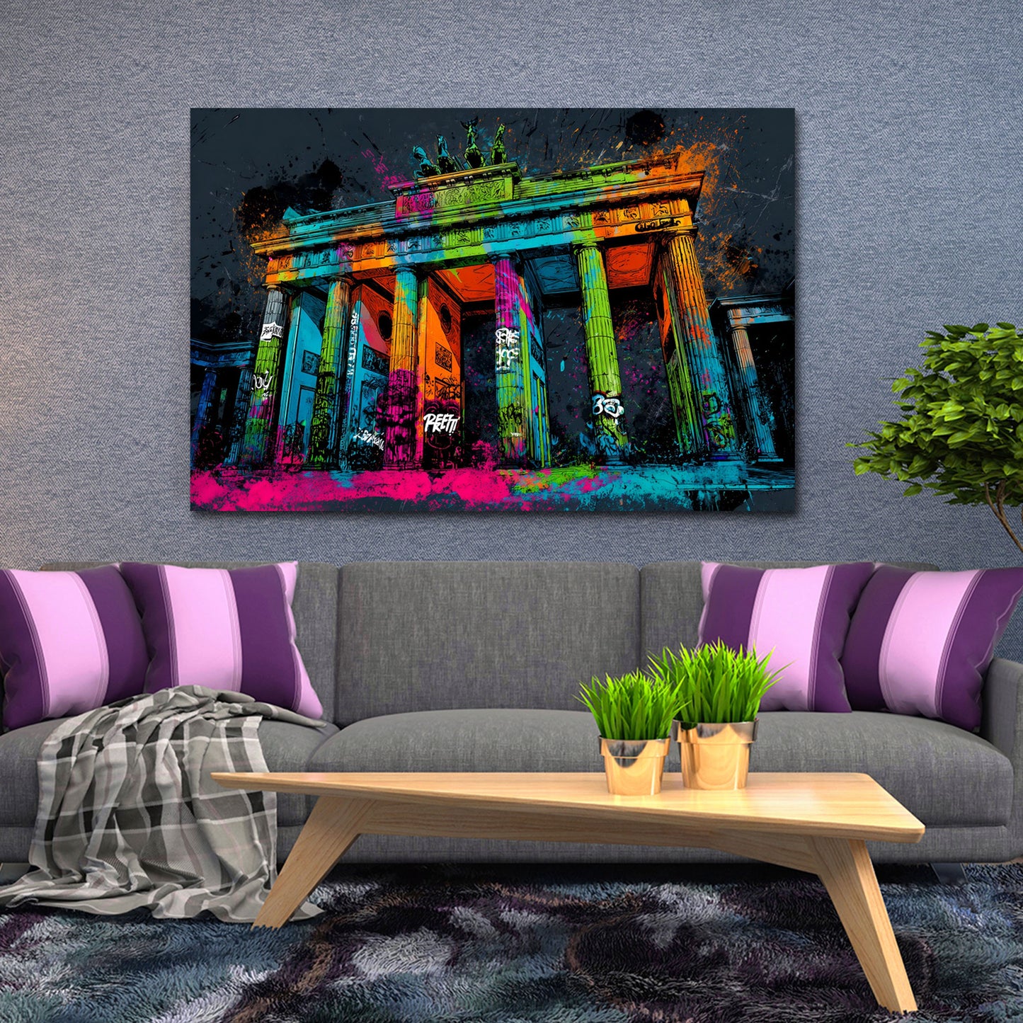 Leuchtendes Brandenburger Tor Farbexplosion Graffiti Wandbild