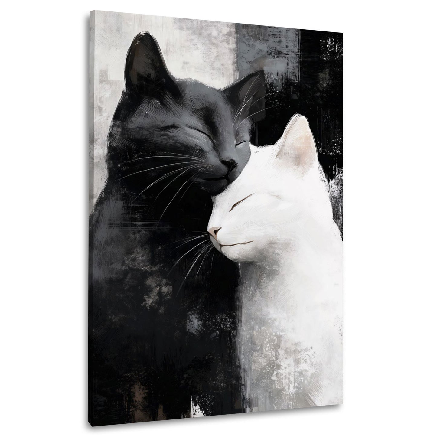 Liebevolle Katzen schwarz weiß in Harmonie Wandbild