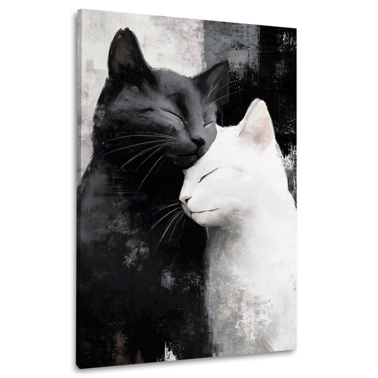 Liebevolle Katzen schwarz weiß in Harmonie Wandbild